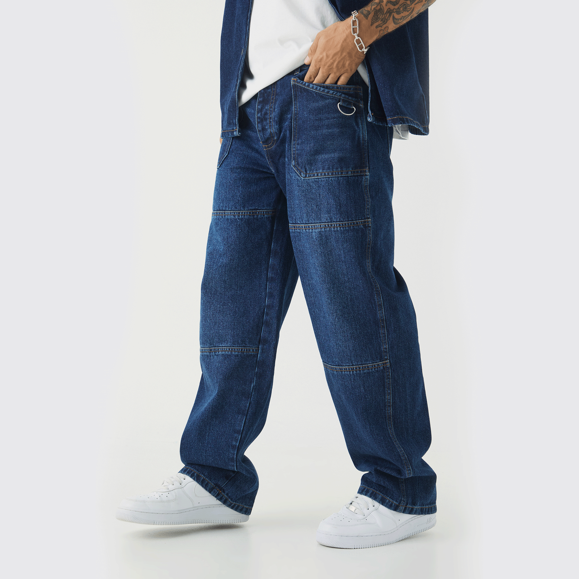 BOOHOOMAN Relaxed Rigid Washed Carabiner Jeans