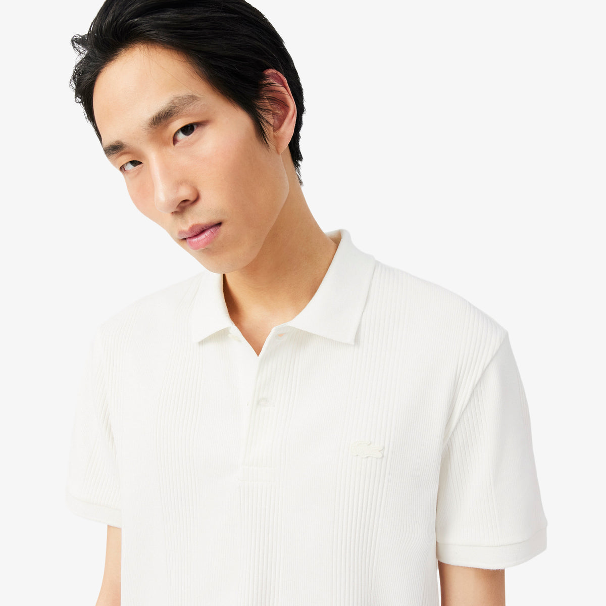 LACOSTE Classic Fit Ribbed Knit Polo Men