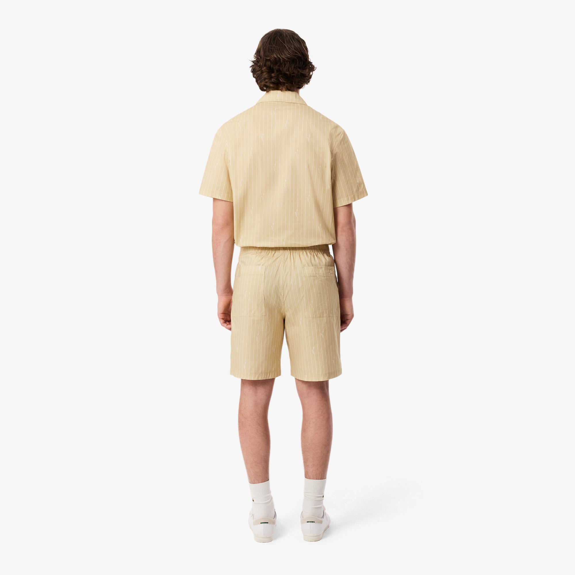 LACOSTE Men Crocodile Print Stripe Cotton Shorts