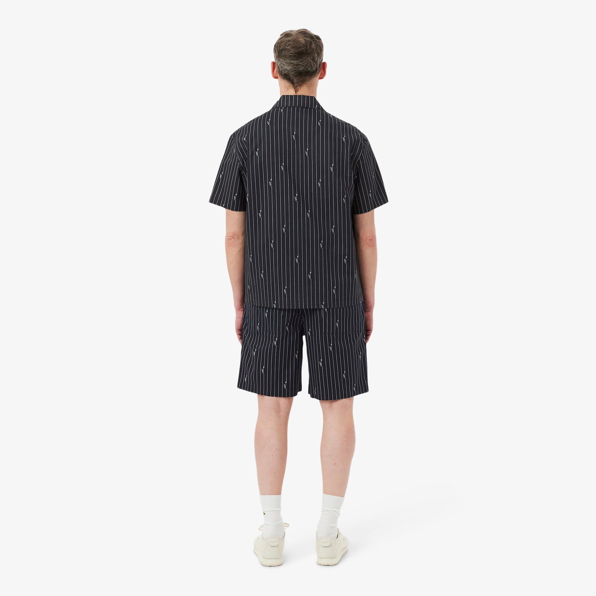 LACOSTE Men Crocodile Print Stripe Cotton Shorts