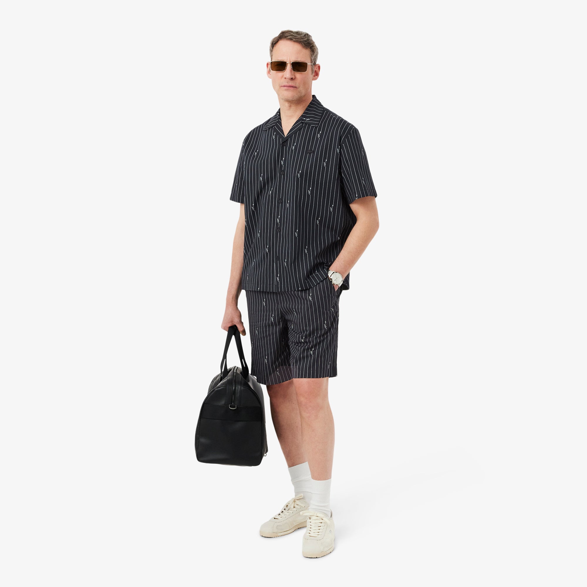 LACOSTE Men Crocodile Print Stripe Cotton Shorts