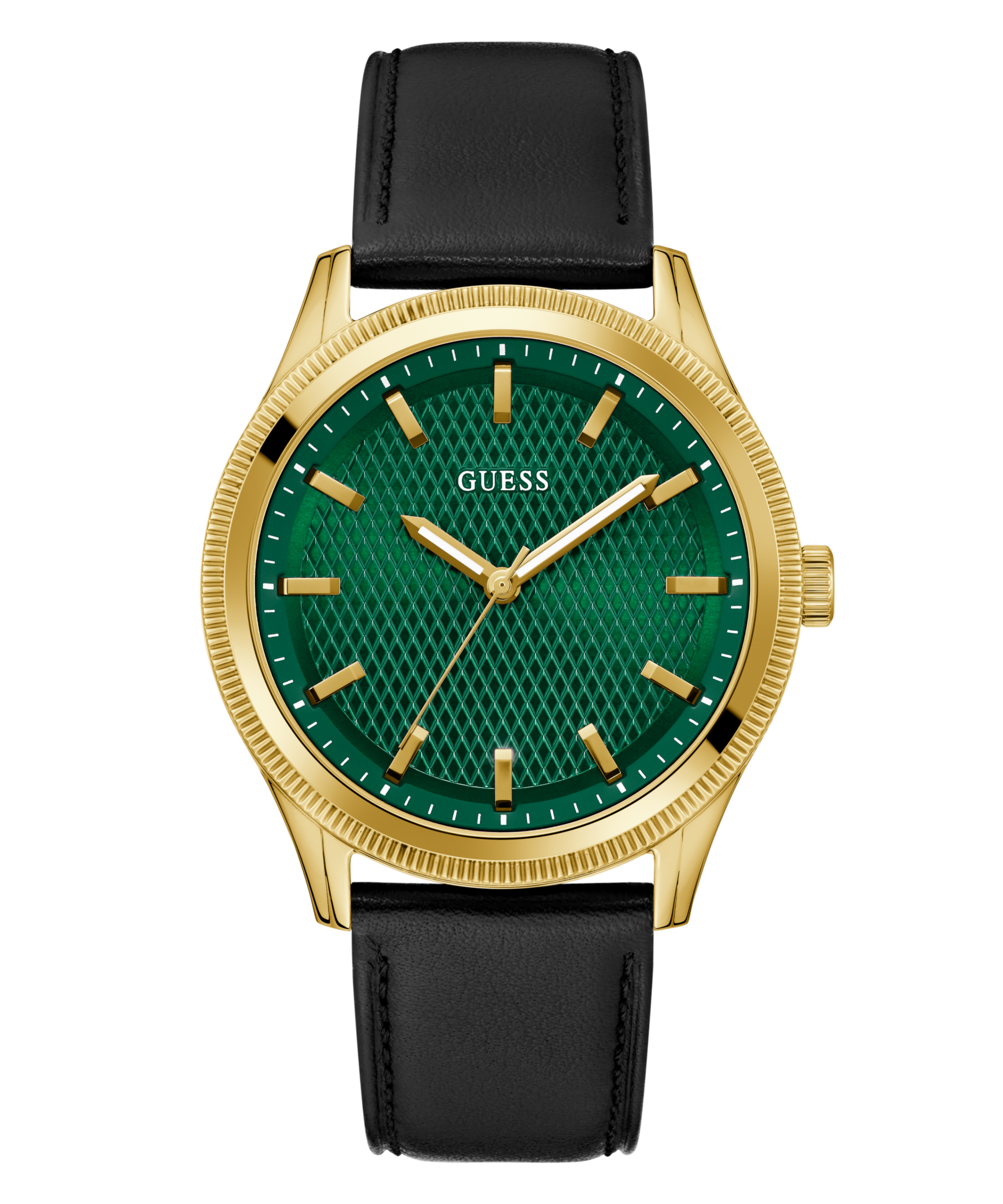 GUESS Mens Black Gold Tone Analog Watch