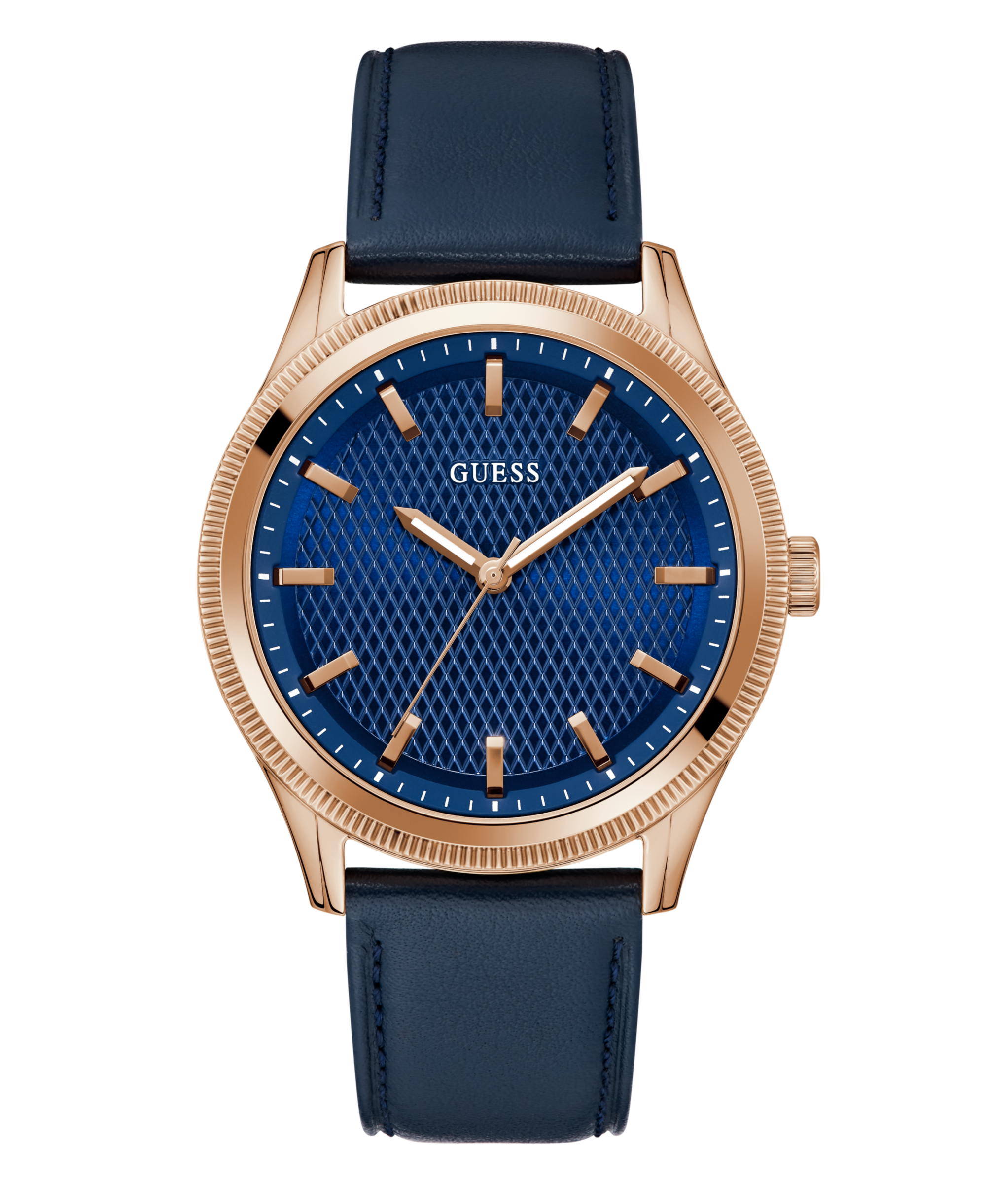 GUESS Mens Navy Rose Gold Tone Analog Watch