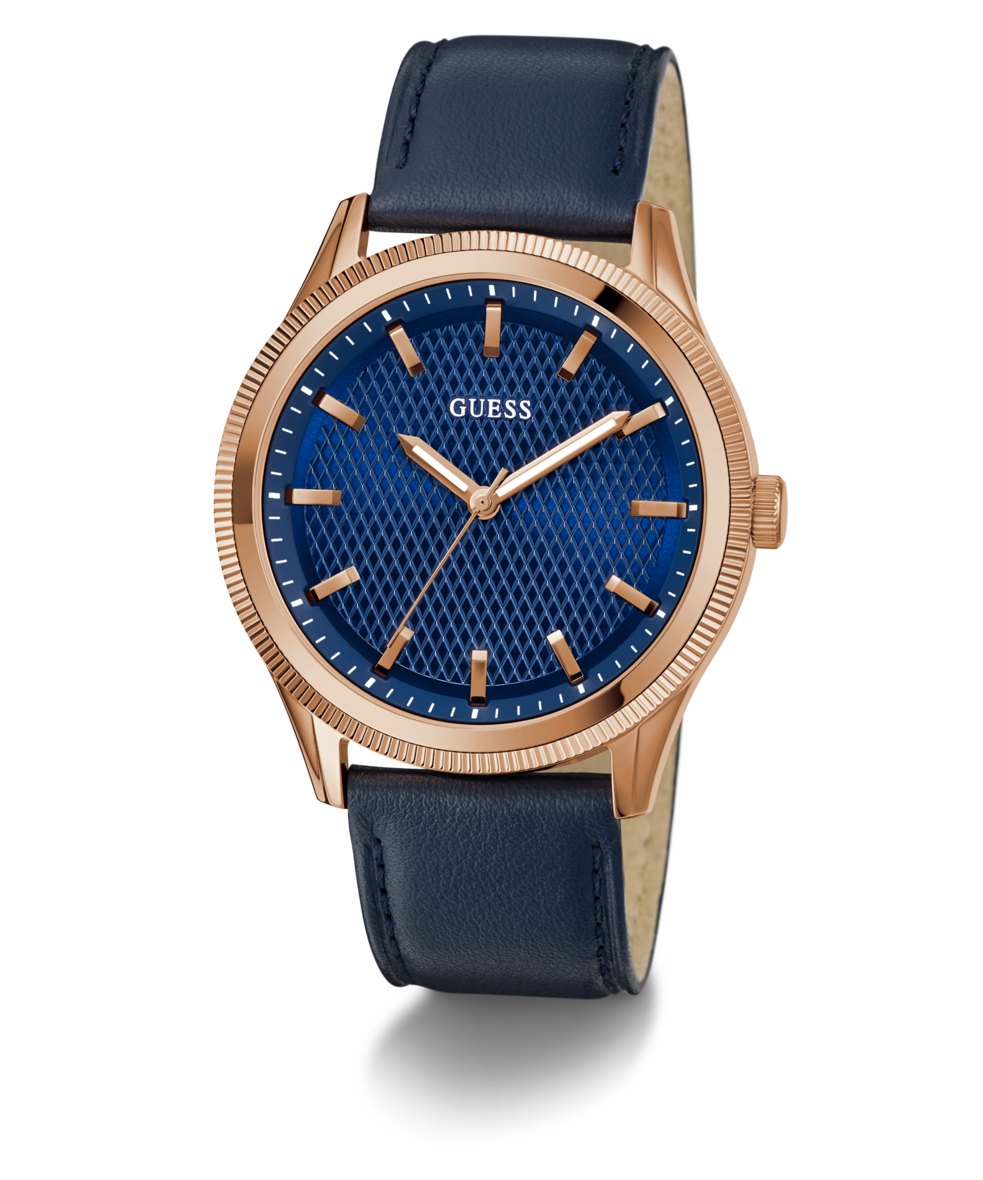 GUESS Mens Navy Rose Gold Tone Analog Watch
