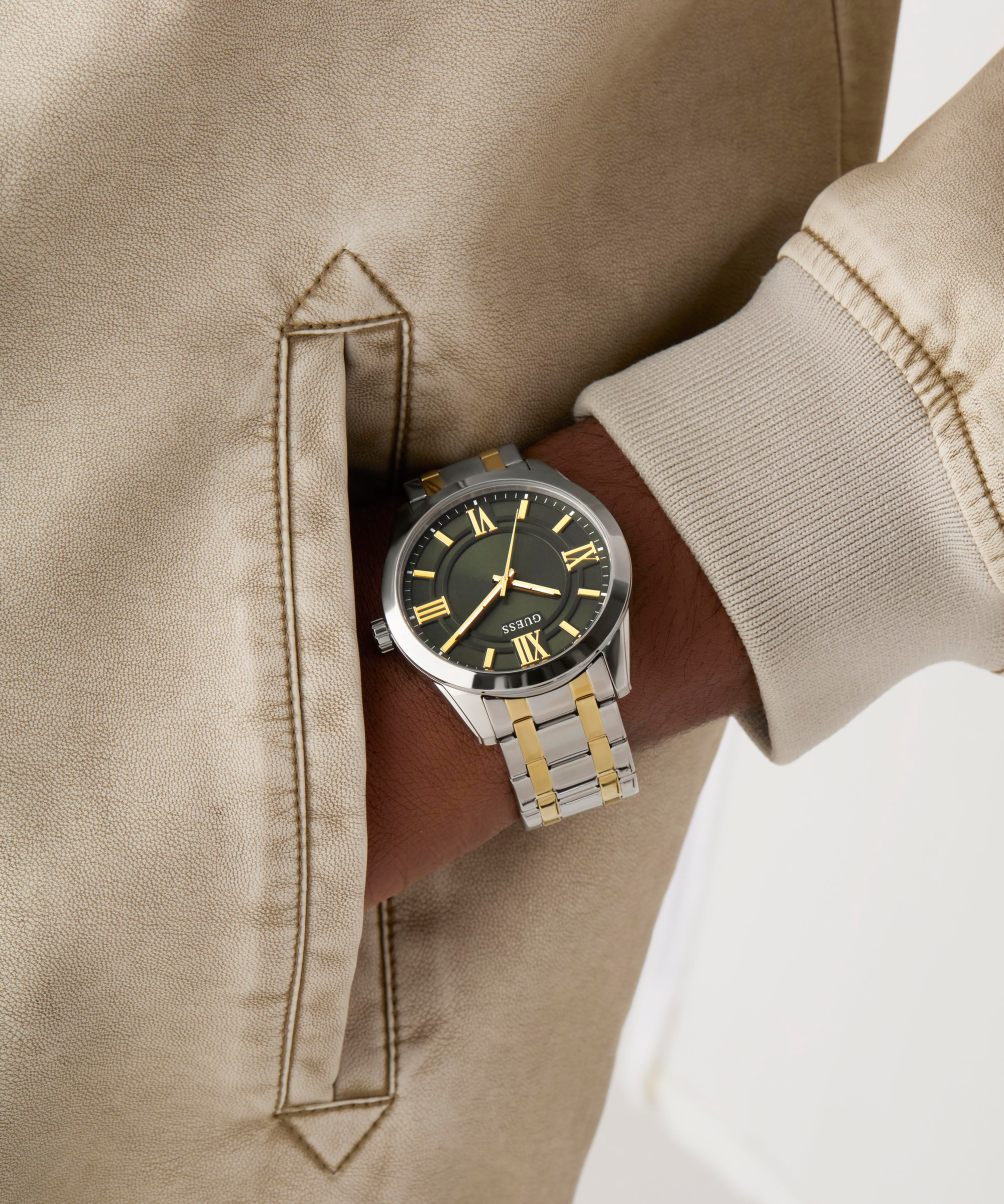 GUESS Mens 2-Tone Silver Tone Analog Watch