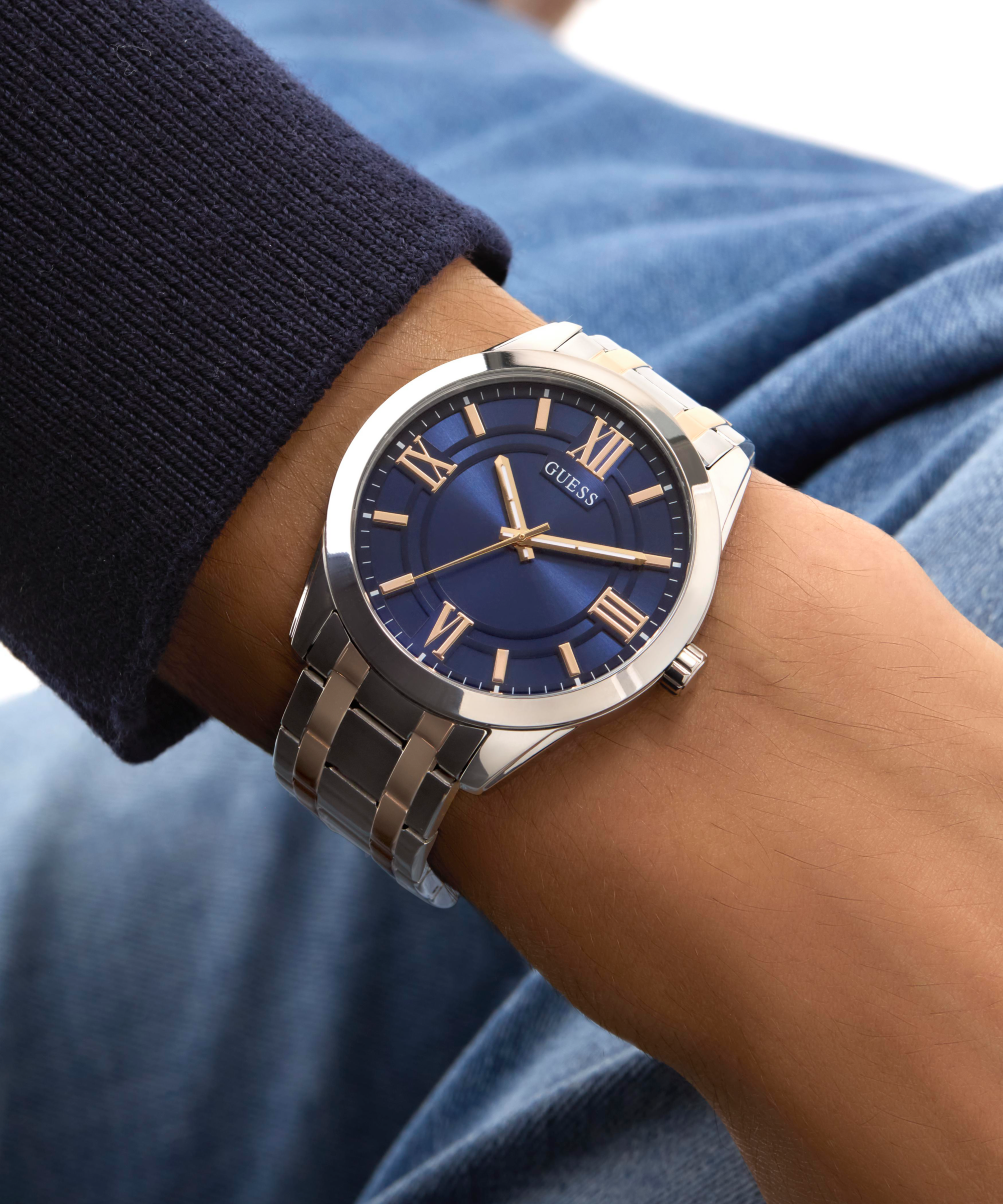 GUESS Mens 2-Tone Silver Tone Analog Watch