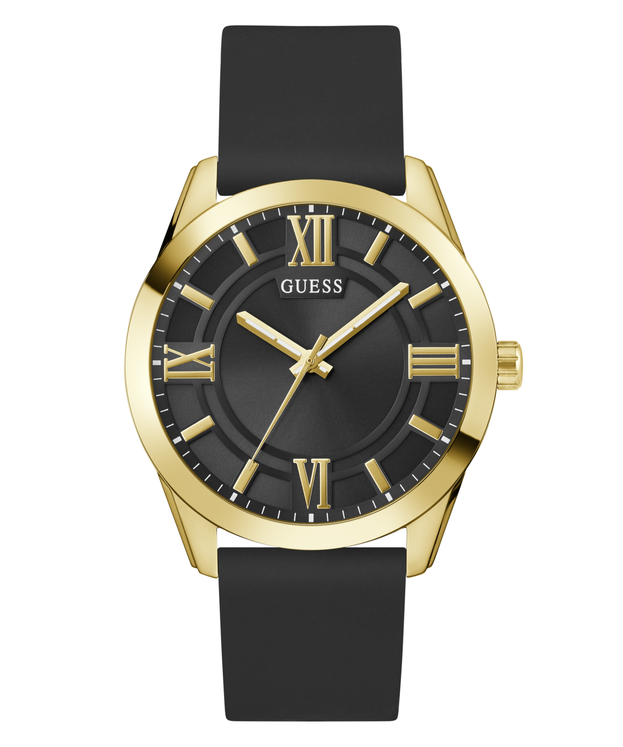GUESS Mens Black Gold Tone Analog Watch