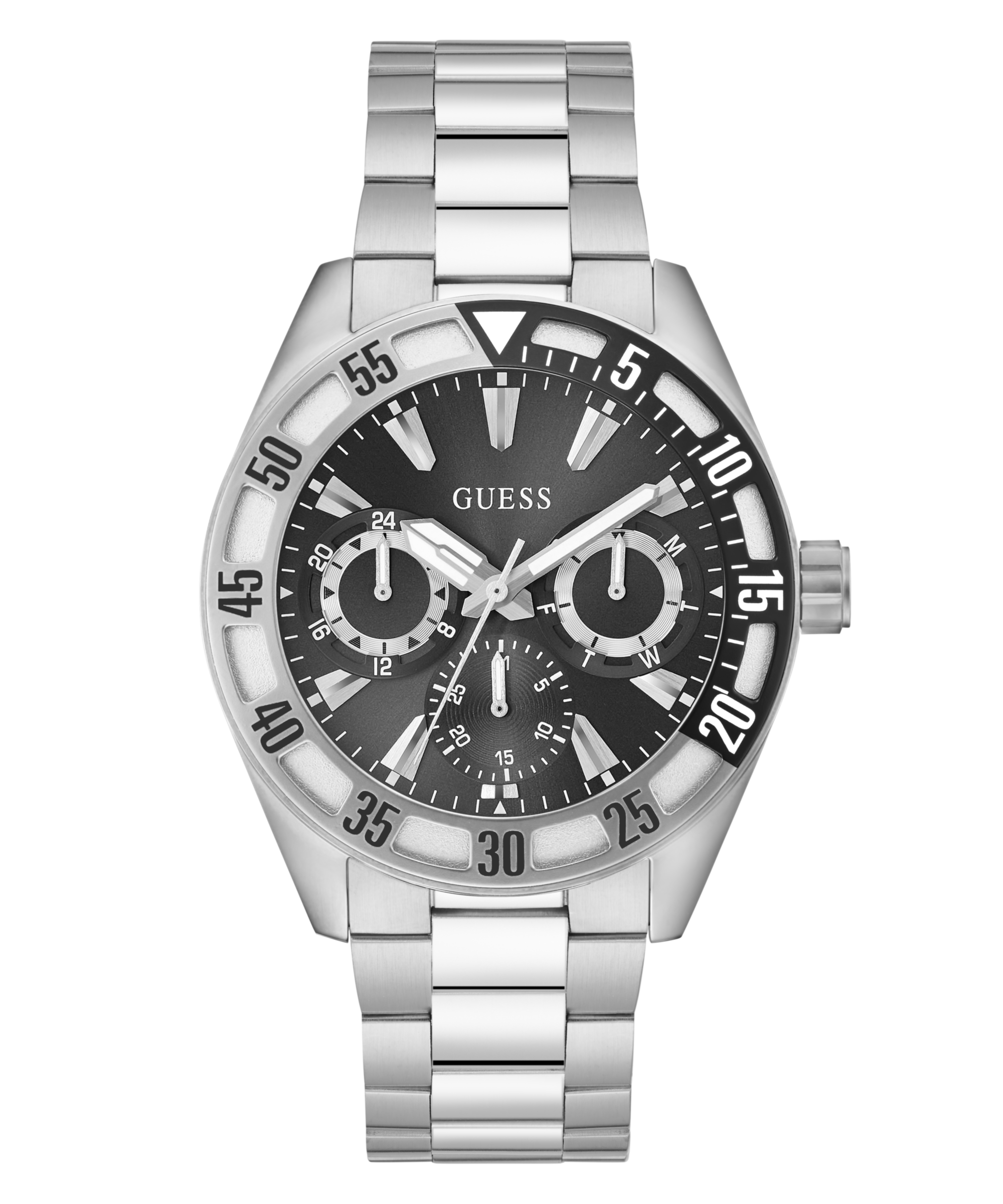 GUESS Mens Silver Tone Multi-Function Watch