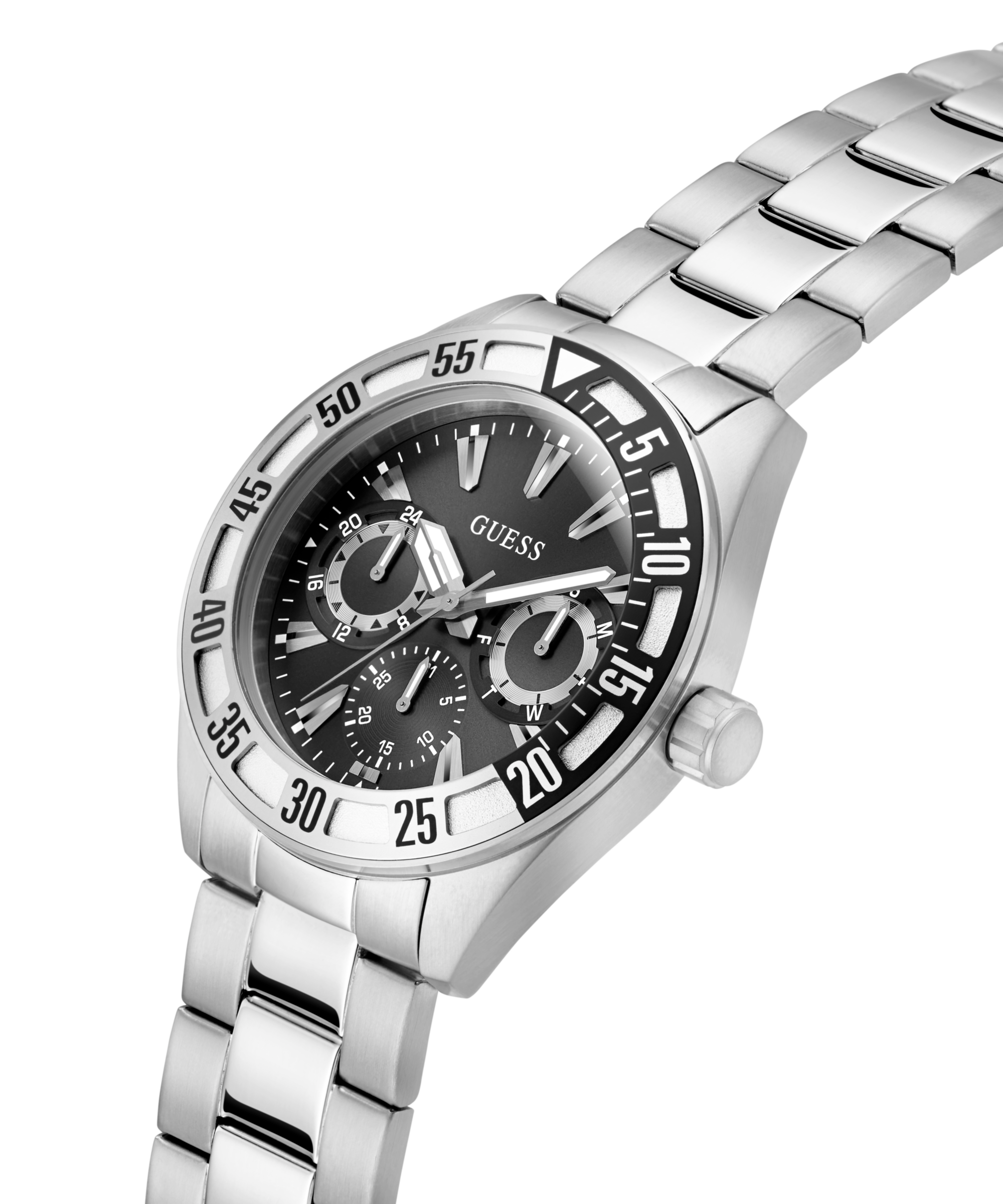 GUESS Mens Silver Tone Multi-Function Watch