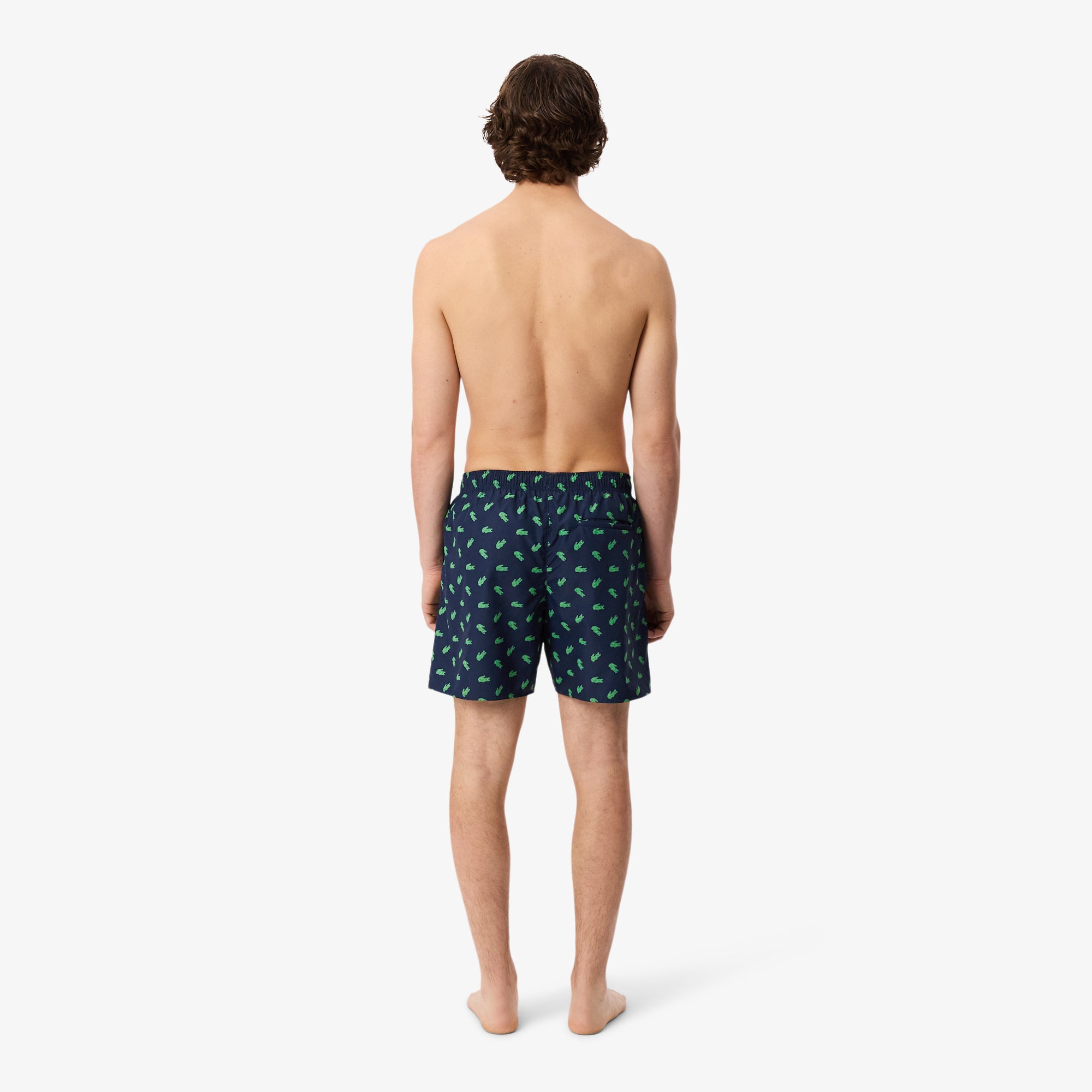 LACOSTE Mid Length Crocodile Print Swim Trunks
