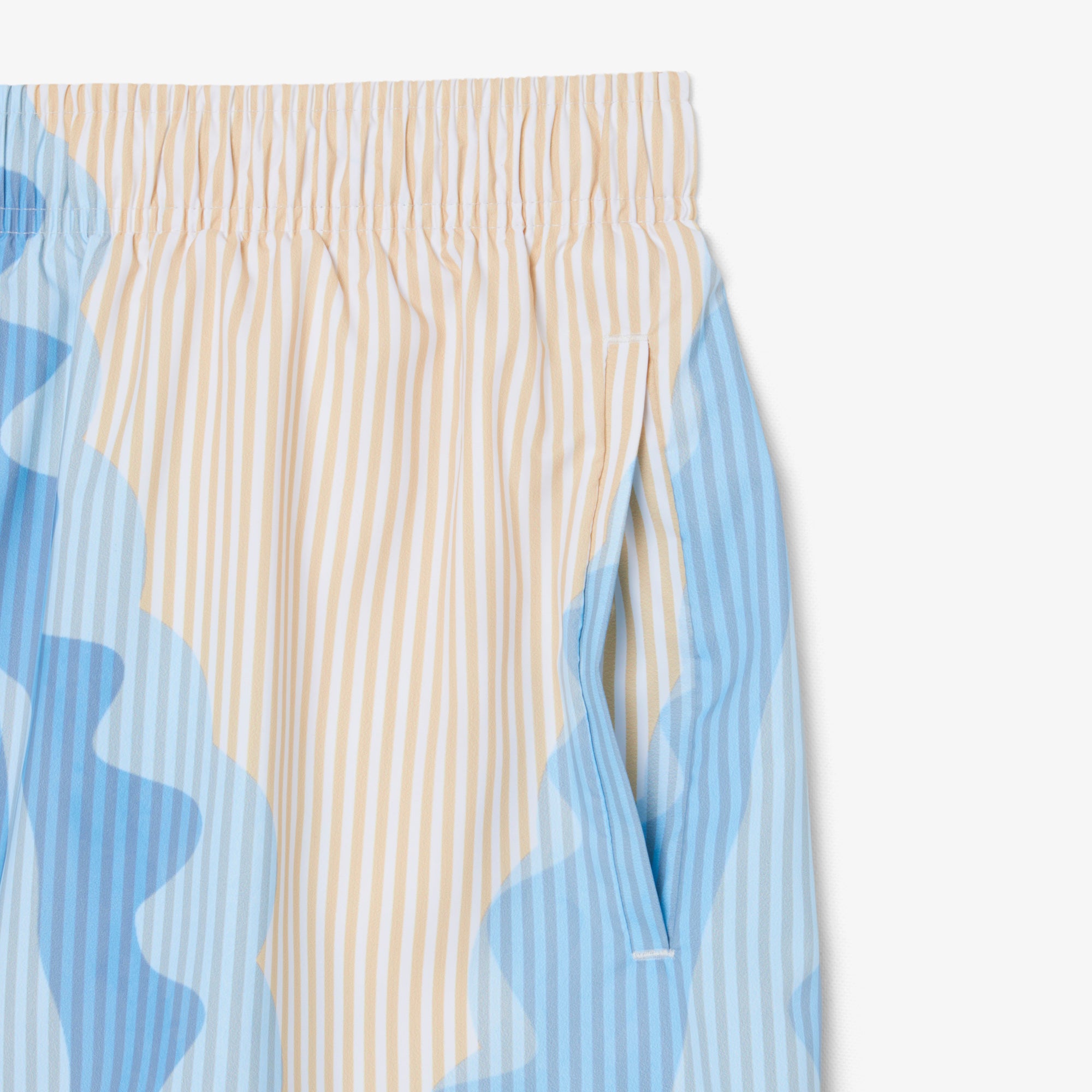 LACOSTE Mid Length Striped Swim Trunks