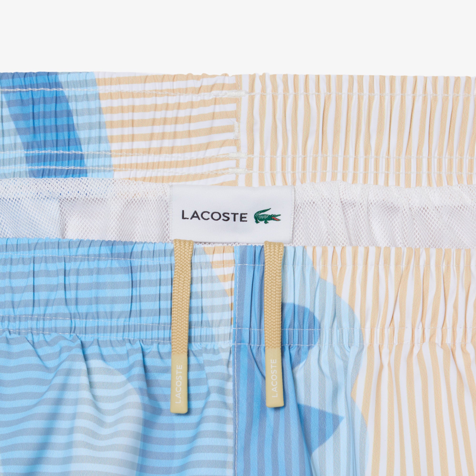 LACOSTE Mid Length Striped Swim Trunks