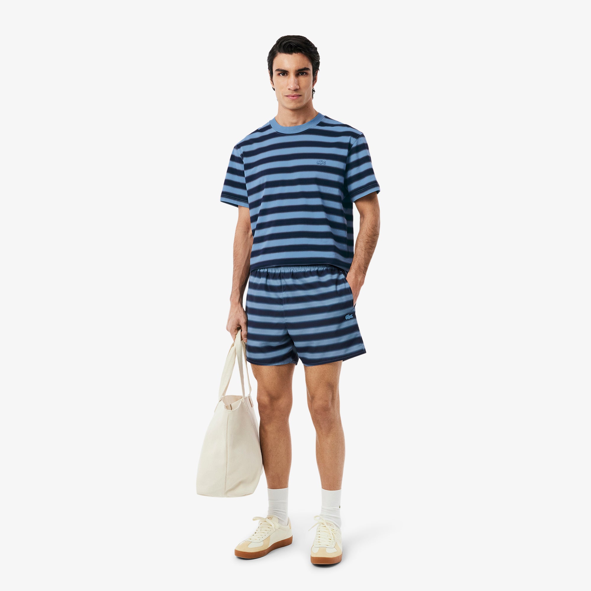 LACOSTE Striped Swim Trunks