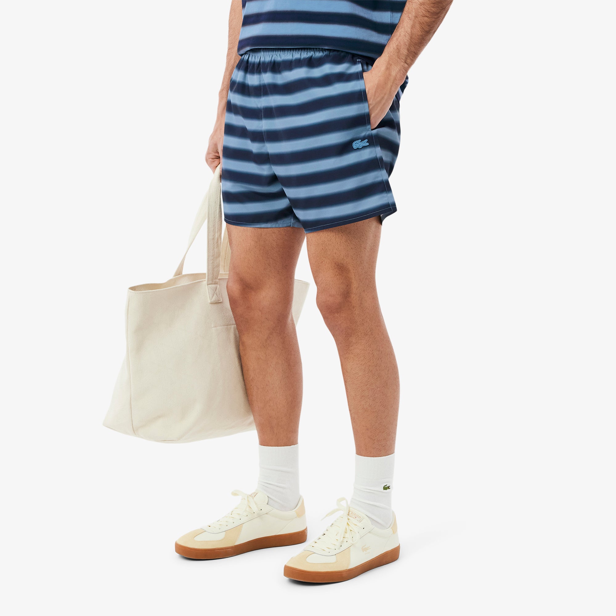 LACOSTE Striped Swim Trunks