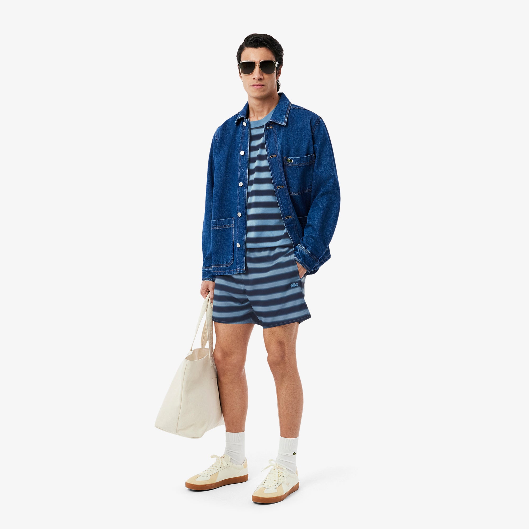 LACOSTE Striped Swim Trunks