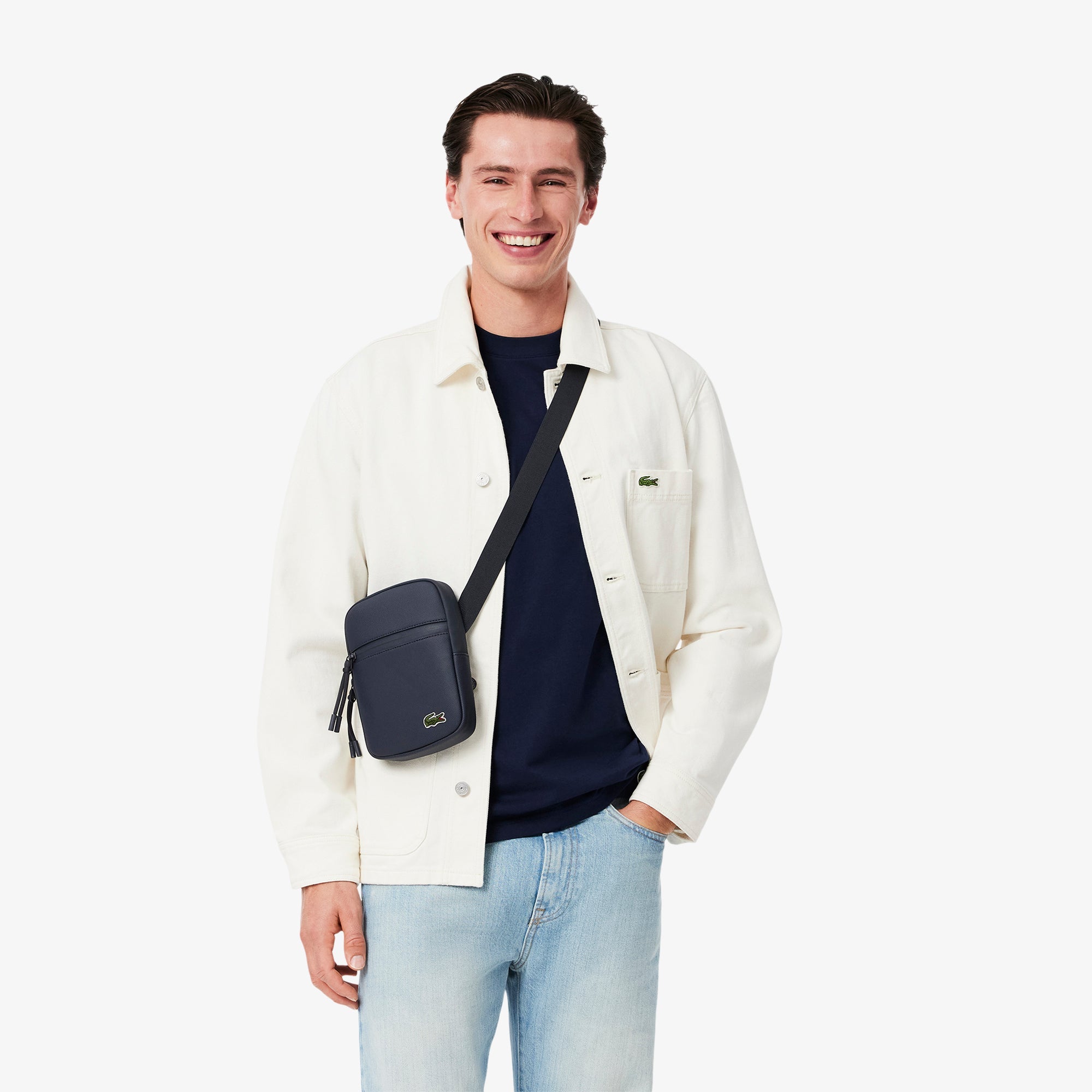 Lacoste Men's Coated Canvas Small Flat Crossbody Bag