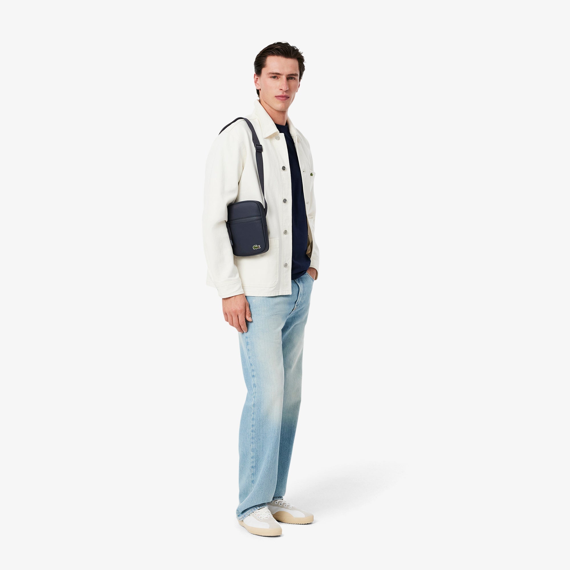 Lacoste Men's Coated Canvas Small Flat Crossbody Bag