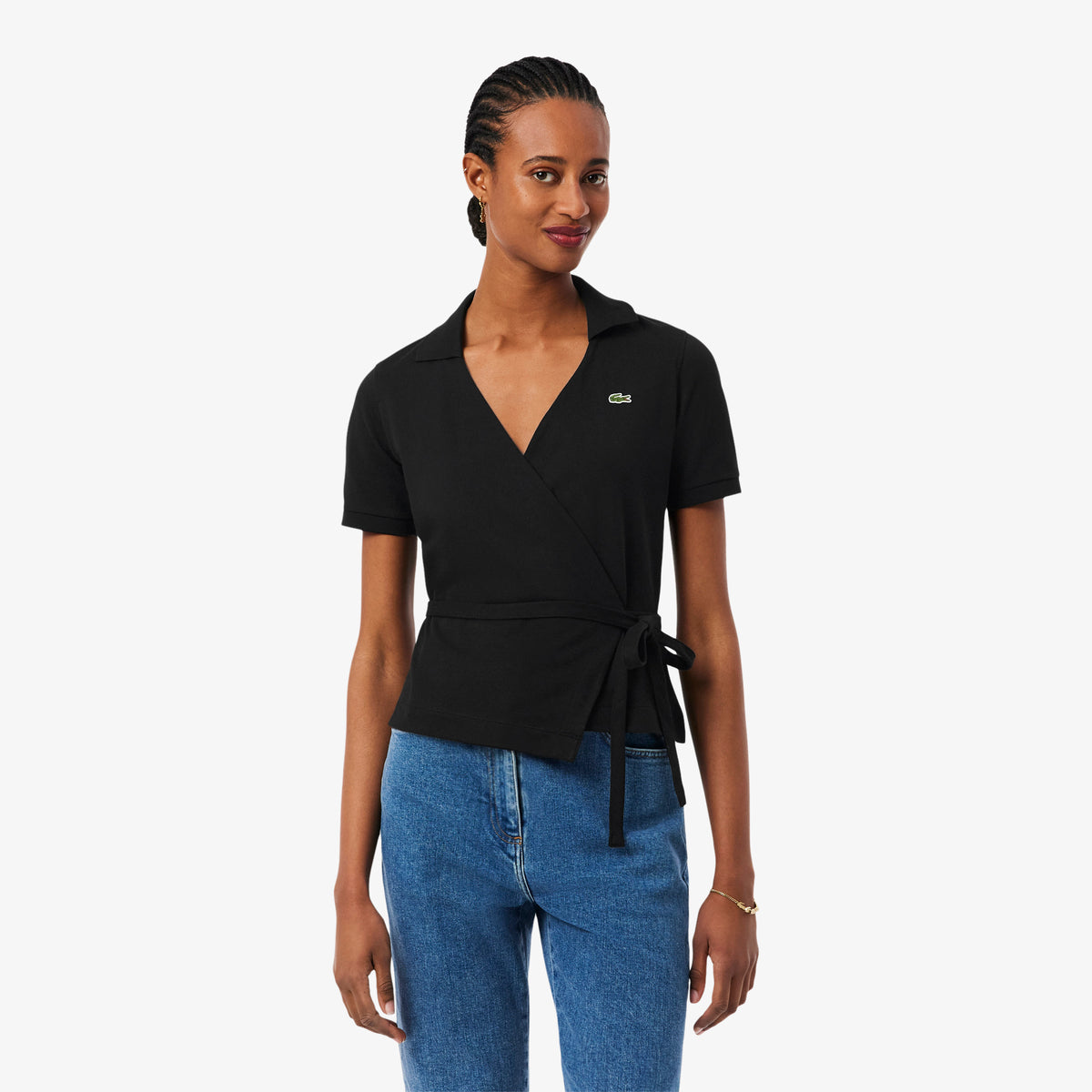 LACOSTE Stretch Mini Piqué Wrap Polo Shirt Women