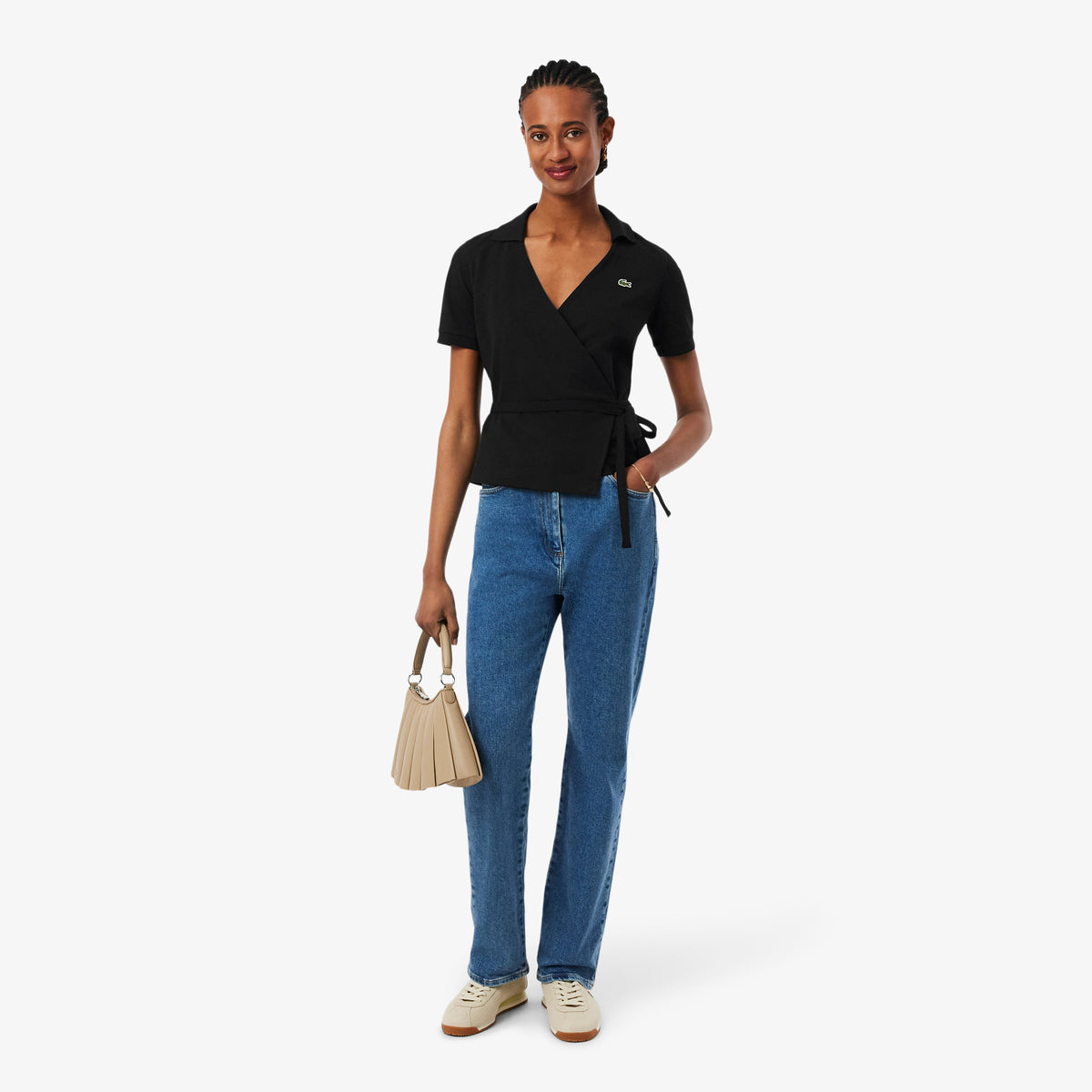 LACOSTE Stretch Mini Piqué Wrap Polo Shirt Women