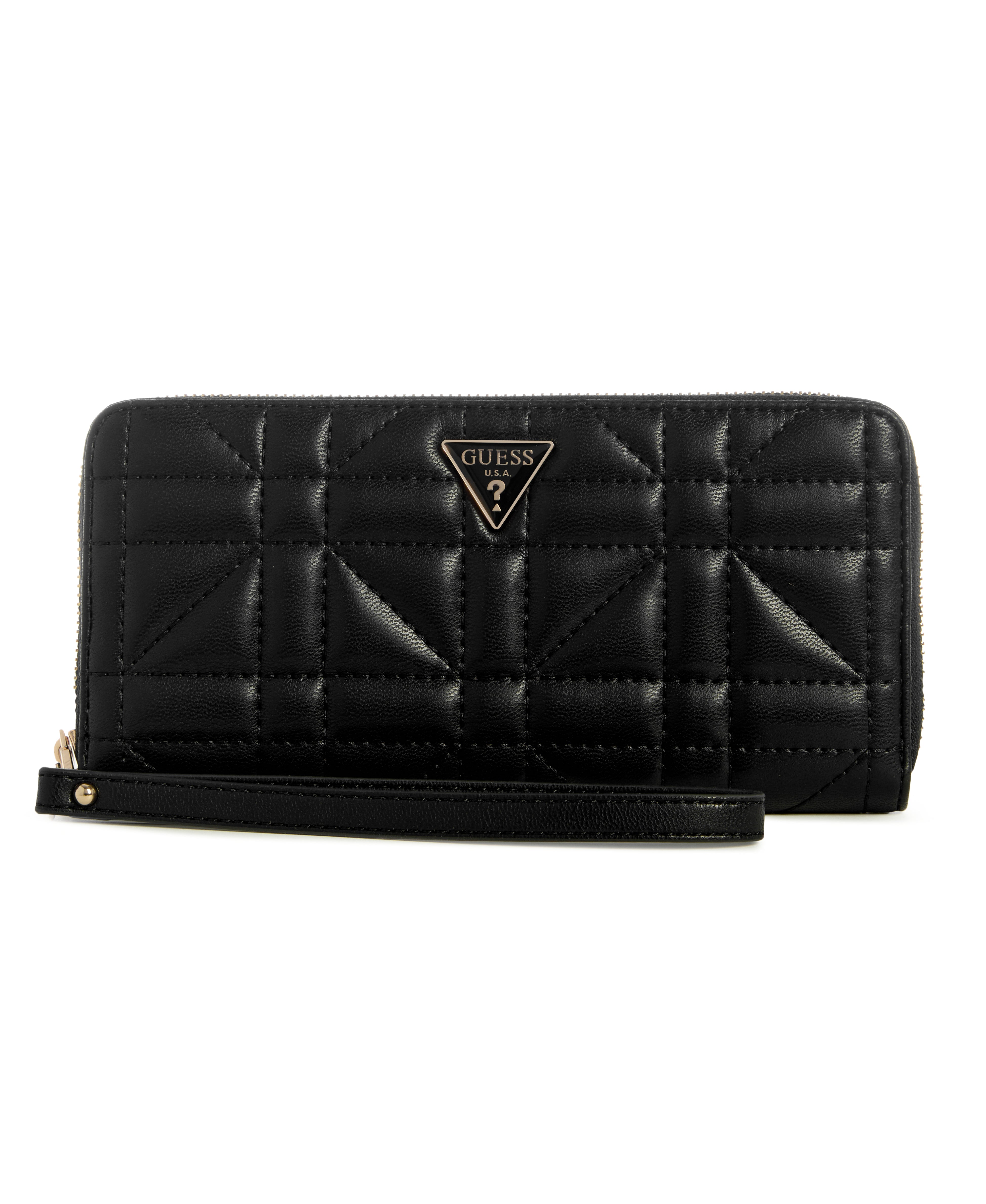 Guess Black Quilted Edita Large Zip Around Wallet