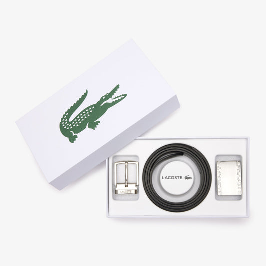 Lacoste Men's Smooth Leather Belt And 2 Buckle Gift Set