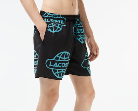 Lacoste Globe Print Swimsuit - Black / Blue / L - Lacoste Apparel THE MIX