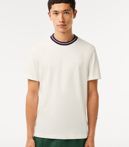 Stripe Collar Stretch Piqué T-shirt - White / M - Lacoste Apparel THE MIX
