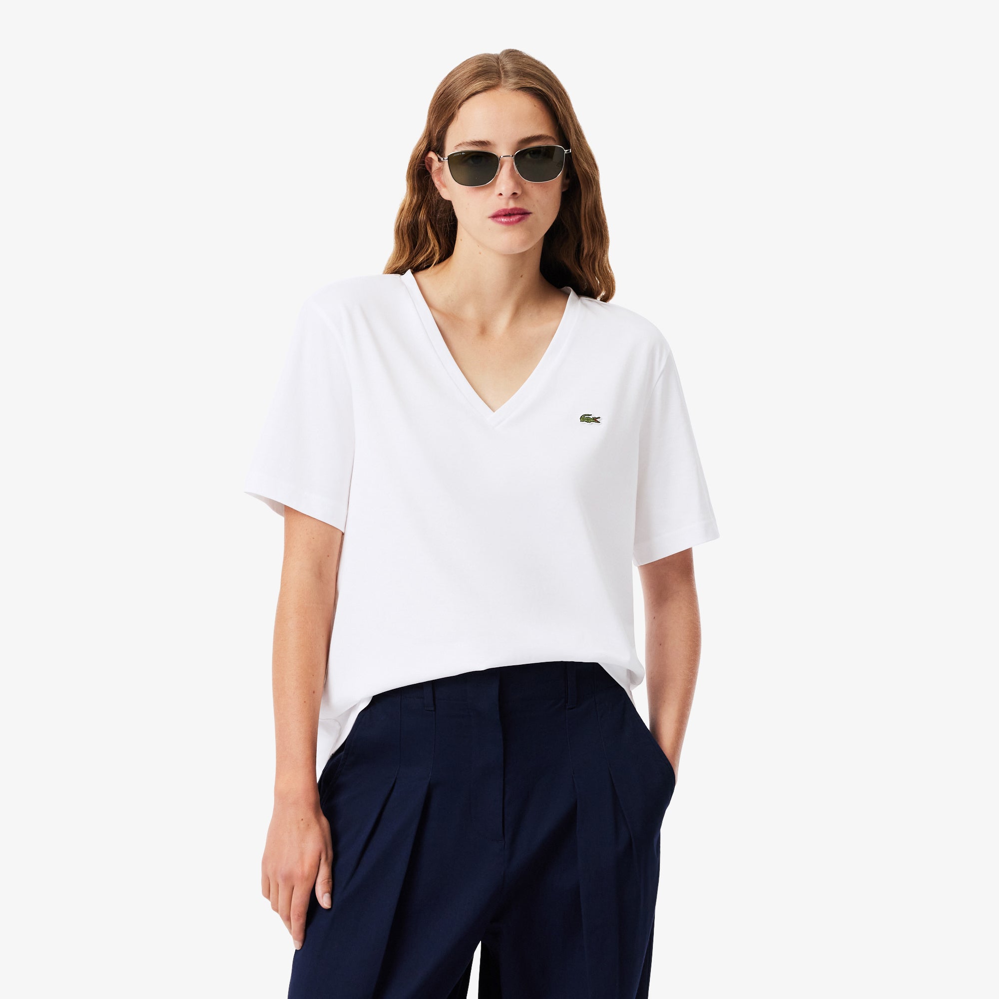 LACOSTE Relaxed Fit Soft Cotton V Neck T-shirt