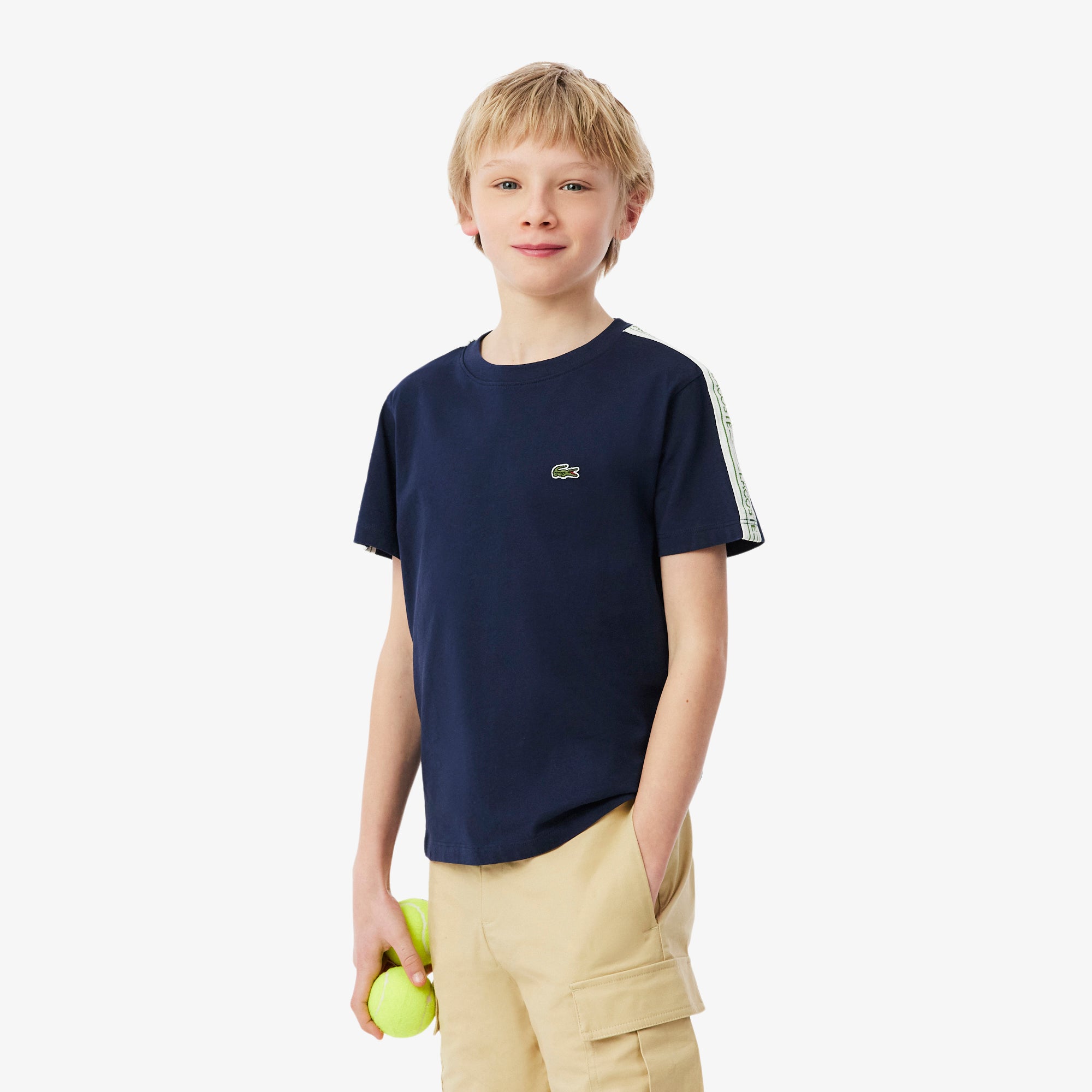 LACOSTE Logo Stripe Cotton Kids T-shirt
