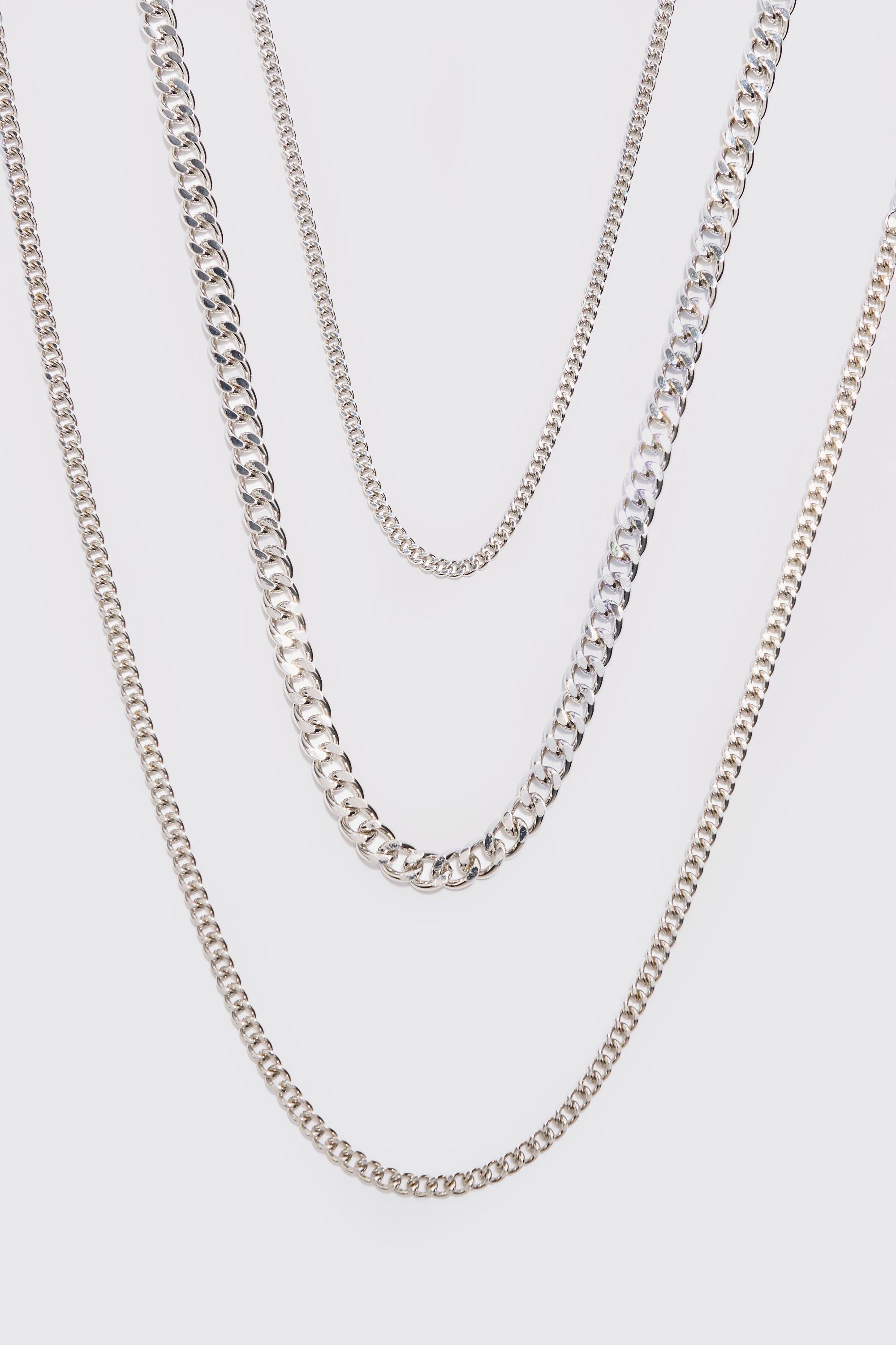 BOOHOOMAN 3 Pack Chain Necklace In Silver