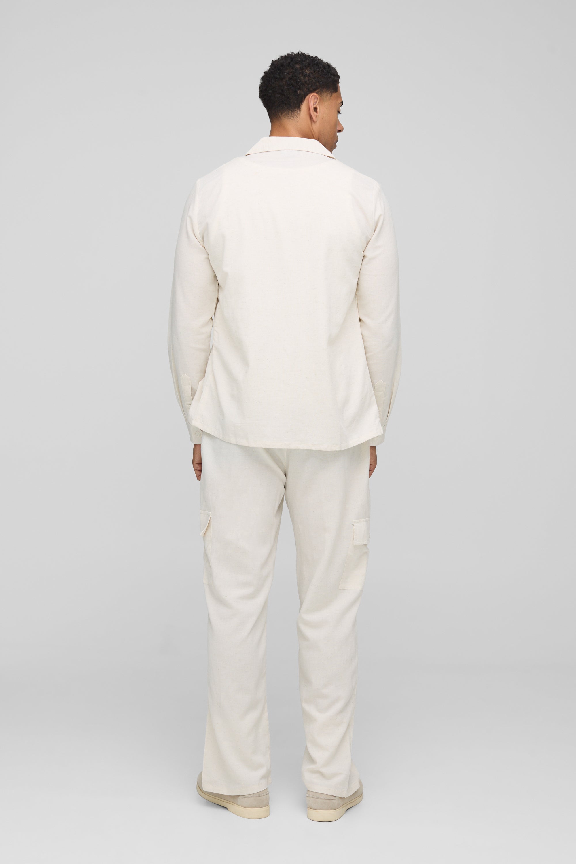 BOOHOOMAN Long Sleeve Linen Blend Cargo Shirt & Trouser