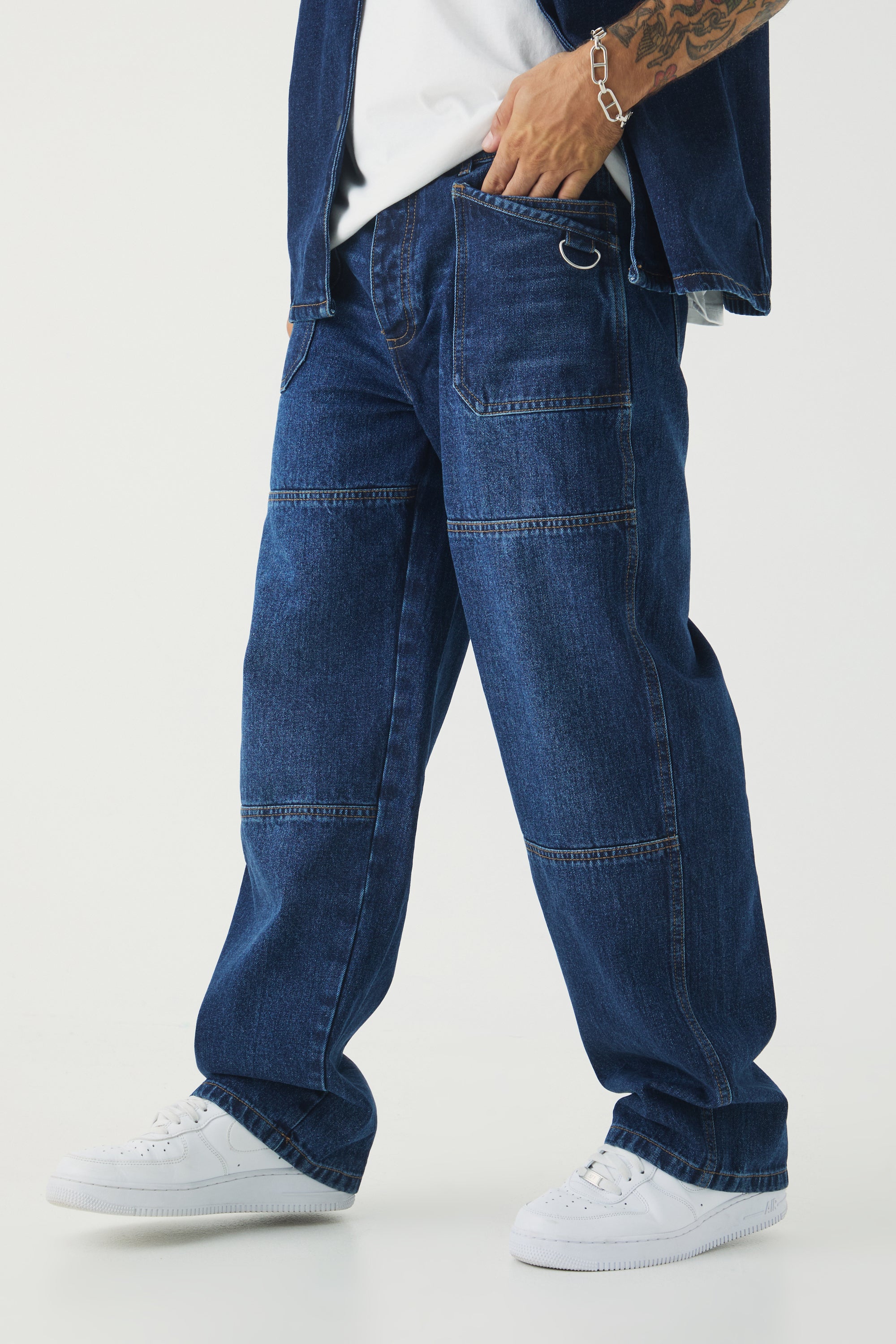BOOHOOMAN Relaxed Rigid Washed Carabiner Jeans