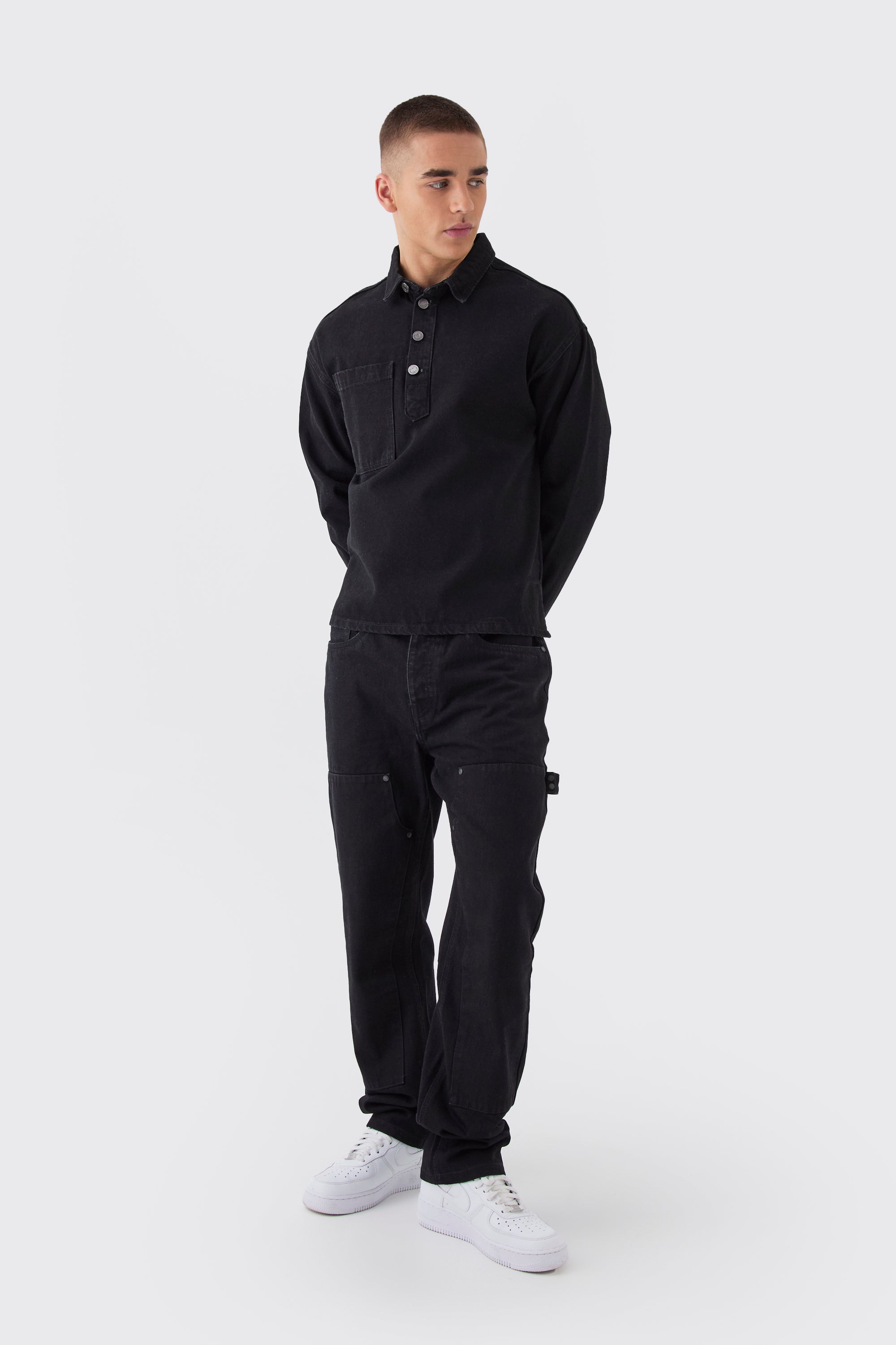 BOOHOOMAN Straight Leg Carpenter Black Jeans