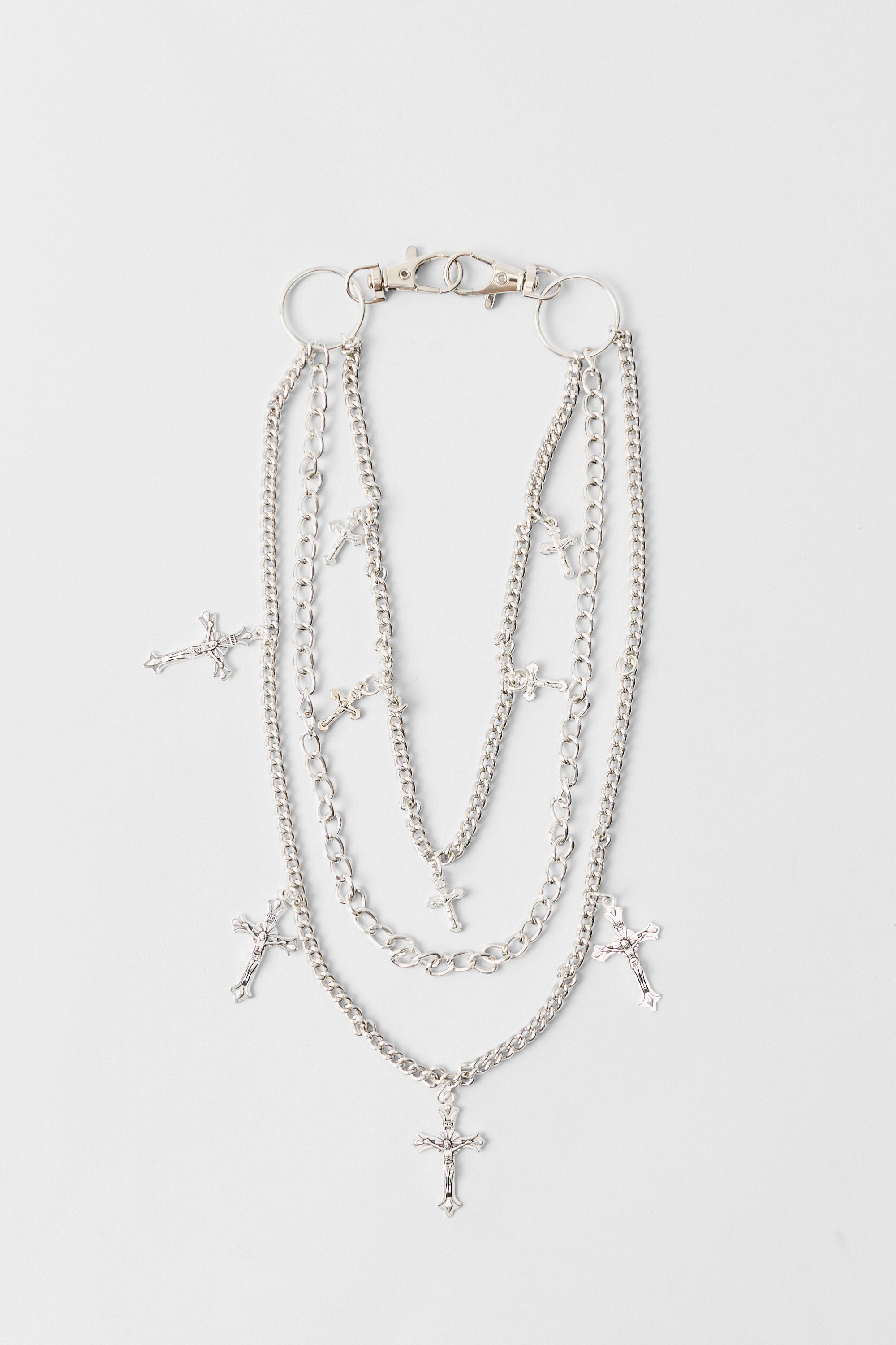 BOOHOOMAN Layered Cross Jean Chain In Silver