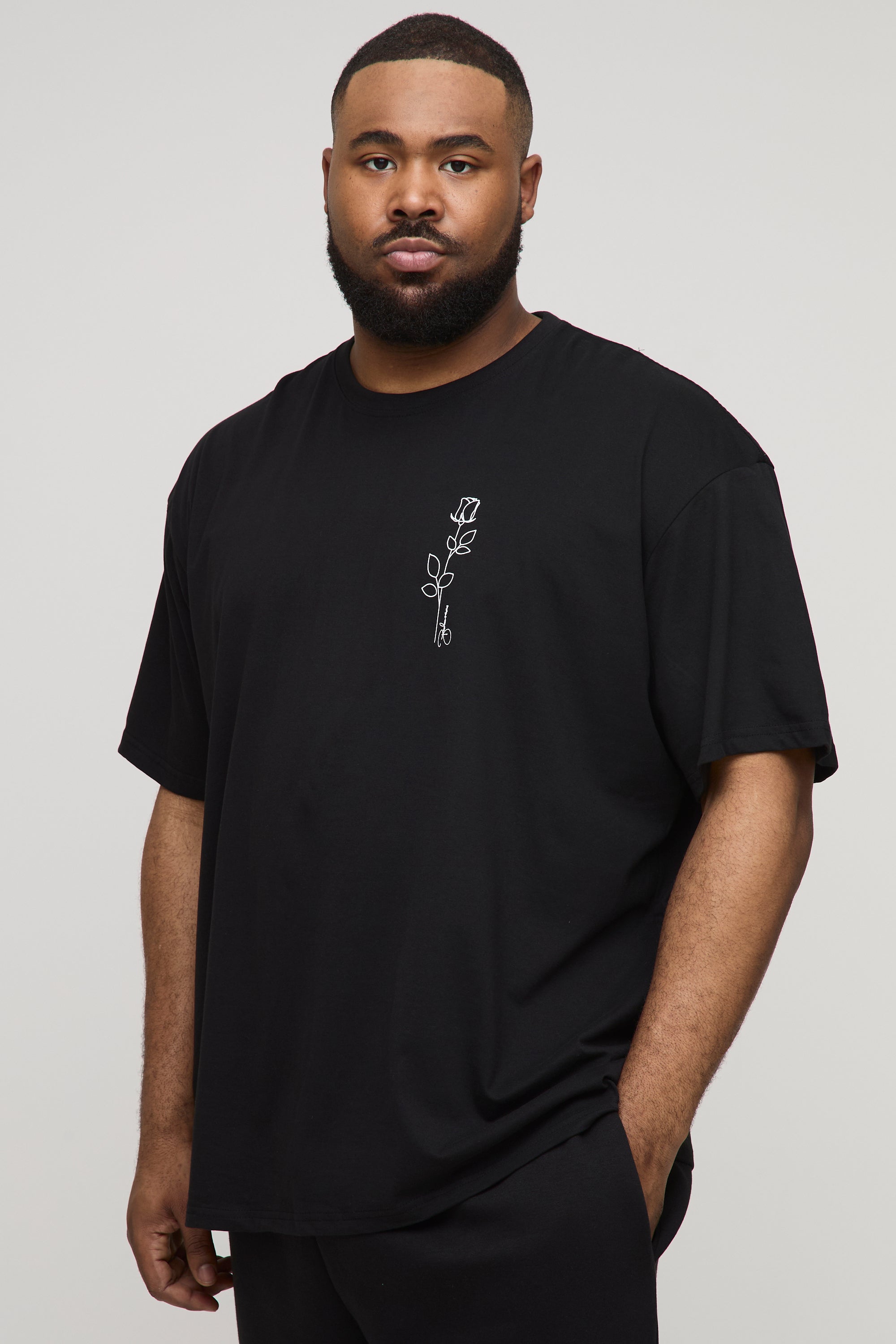 BOOHOOMAN Plus Oversized Floral Line Drawing Print T-Shirt