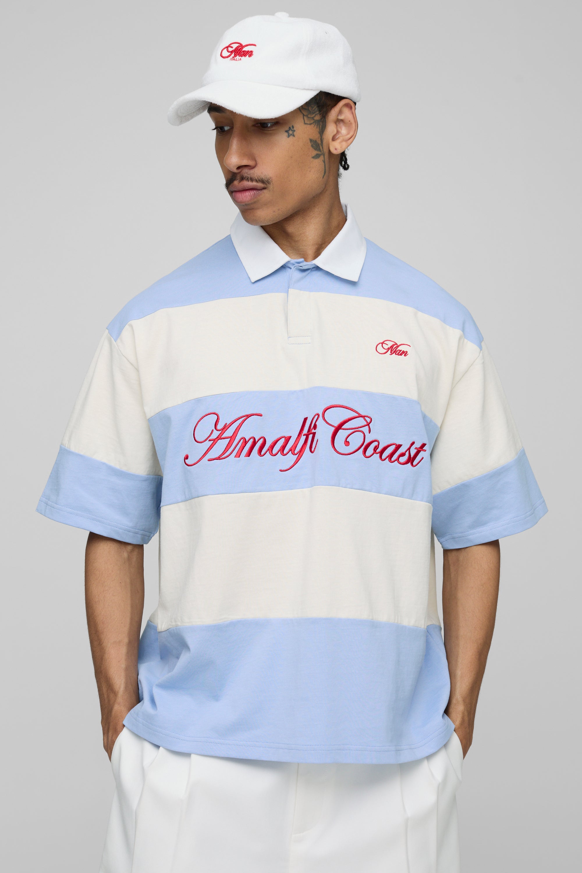 BOOHOOMAN Oversized Amalfi Striped Rugby Polo