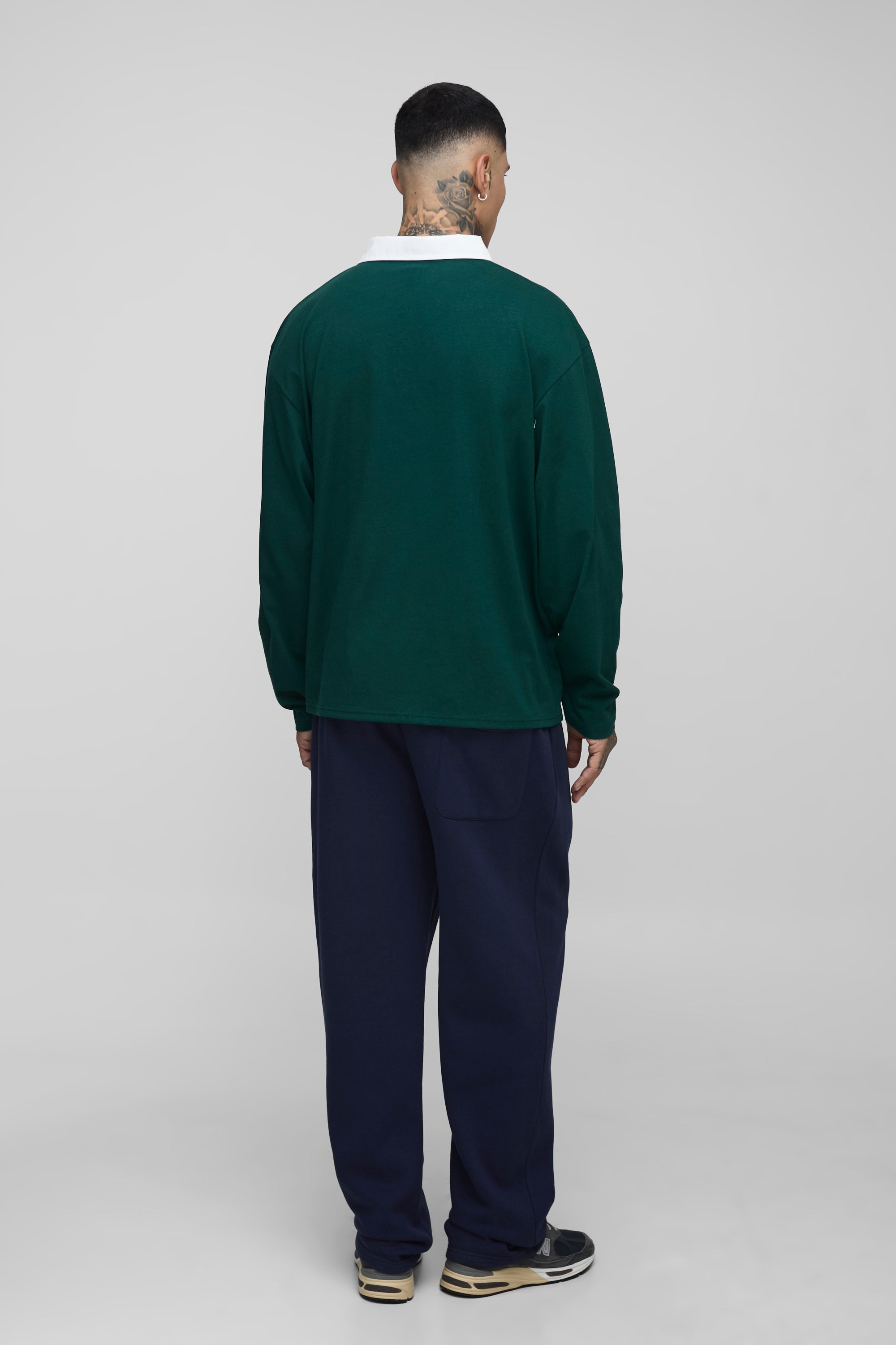 BOOHOOMAN Tall Oversized Varsity Embroidered Rugby Polo