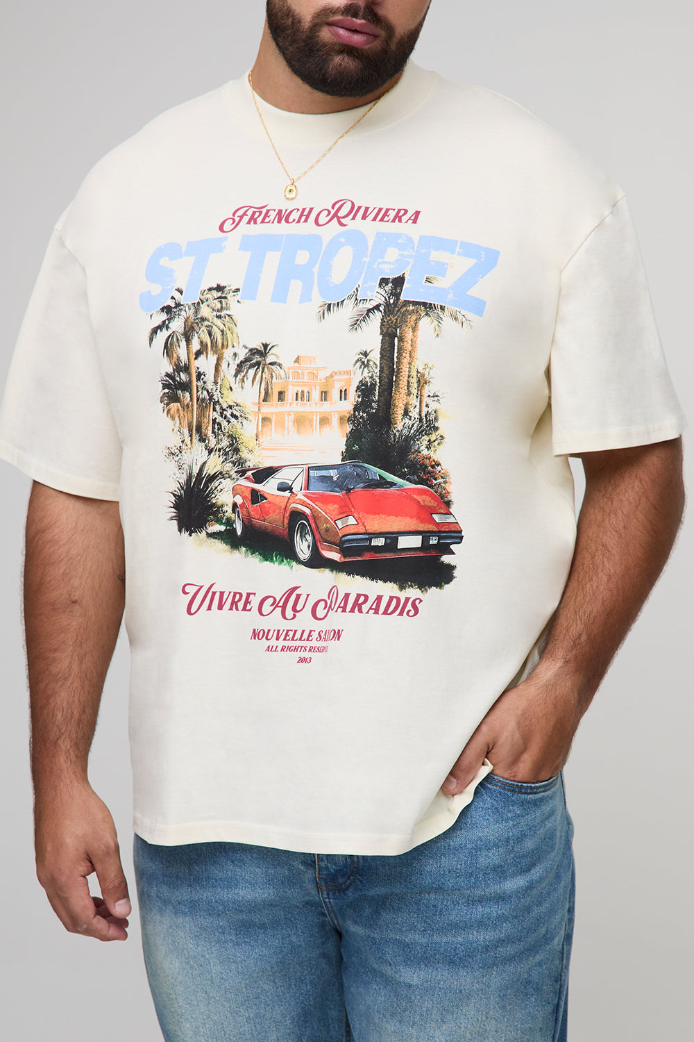 BOOHOOMAN Plus Oversized Extended Neck French Riviera T-Shirt