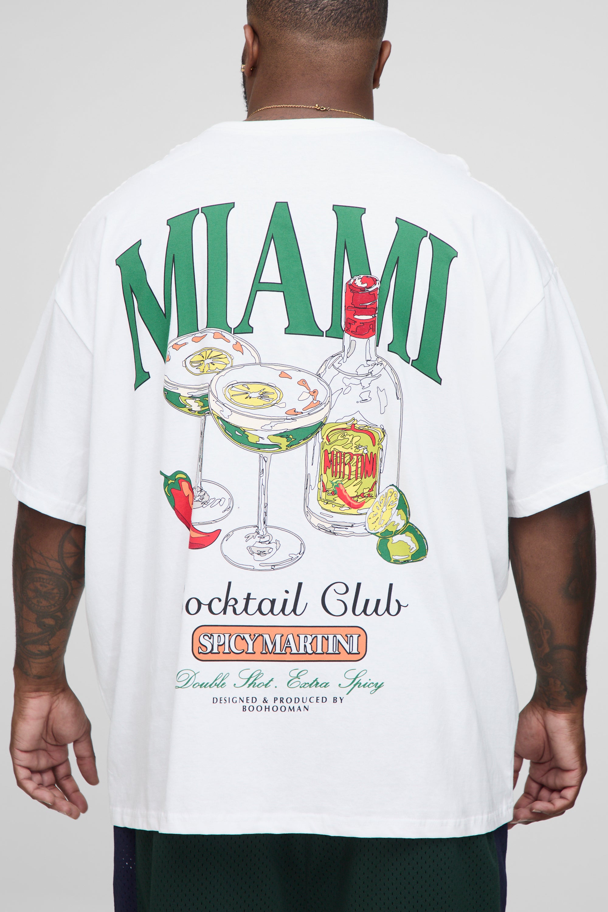 BOOHOOMAN Plus Oversized Miami Cocktail Club Printed T-Shirt