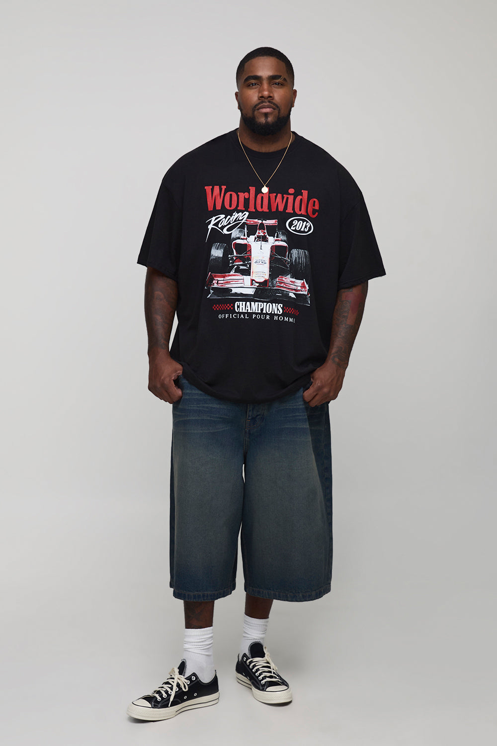 BOOHOOMAN Plus Oversized Worldwide Racing Print T-Shirt