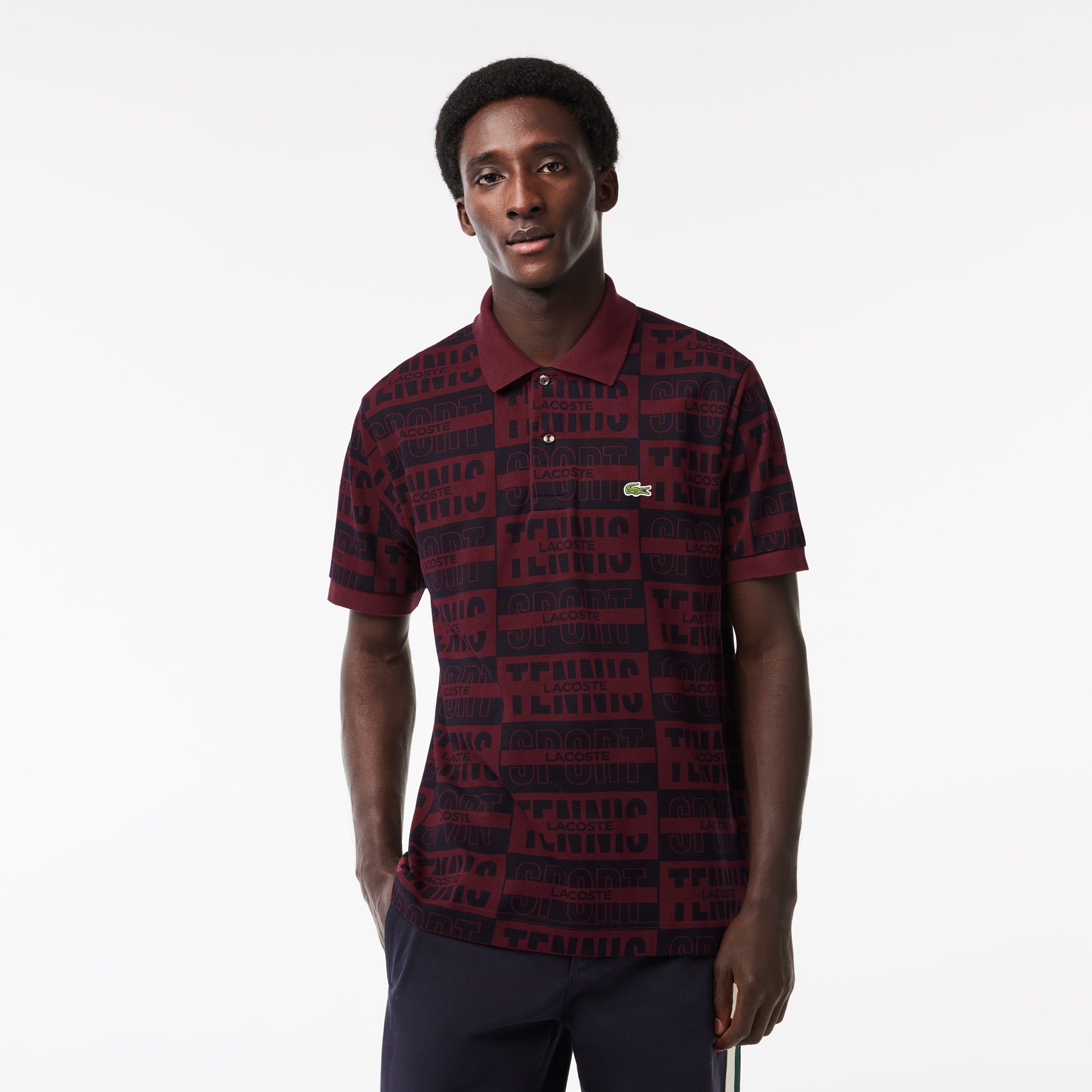 Two Tone Badge Print Polo Shirt - Bordeaux / M - Lacoste Apparel THE MIX