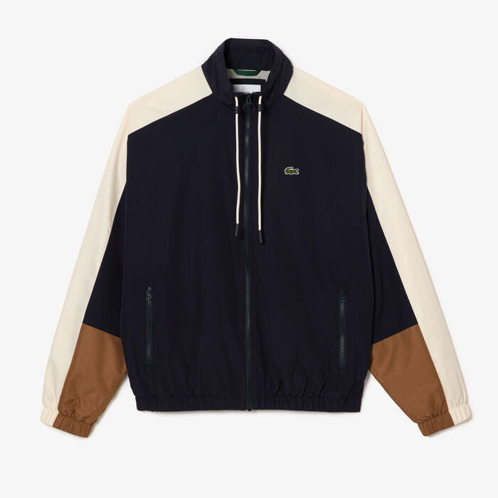 Lacoste Water Resistant Colourblock Zipped Sportsuit Jacket - 46 - S / RHI / Navy Blue/Brown/White - Lacoste Apparel THE MIX