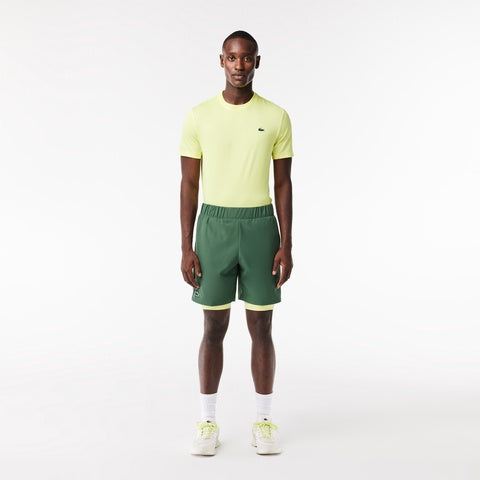 Lacoste Men's Two-Tone Sport Shorts With Built-in Undershorts - 3 - S / RIL / Dark Green / Flashy Yellow - Lacoste Apparel THE MIX