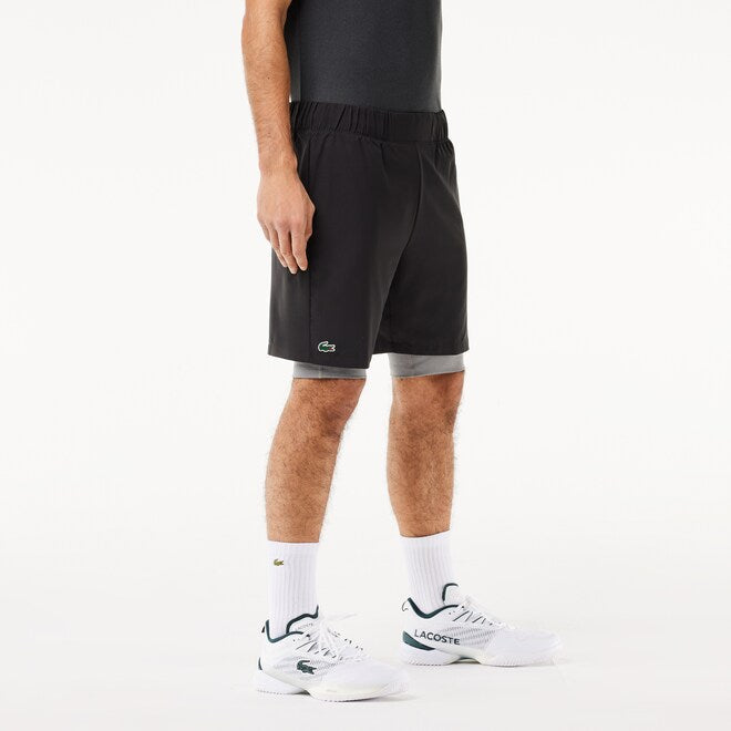 Lacoste Men's Two-Tone Sport Shorts With Built-in Undershorts - 3 - S / X0I / Black / Grey Chine - Lacoste Apparel THE MIX