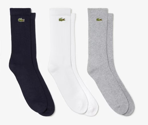 Lacoste Unisex Sport High-Cut Socks Three-Pack - 35/38 / TYA / Grey Chine/White/Navy Blue - Lacoste Apparel THE MIX